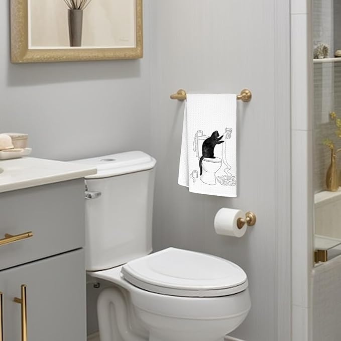 Funny cat Hand Towel for Bathroom,Black Cat Decor, cat Lover Gifts for Women, Cat Towels for Cat Lovers, Cat Bathroom Decor, Black cat Gifts for Women cat Lovers, 16x24