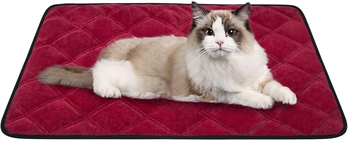 Self Warming Cat Bed, Pet Crate Pad for Indoor and Outdoor, Washable Heating Cat Mat Bed with Non-Slip Bottom for Cats, Puppy and Small Dogs - Deep Red, S:19"x28"
