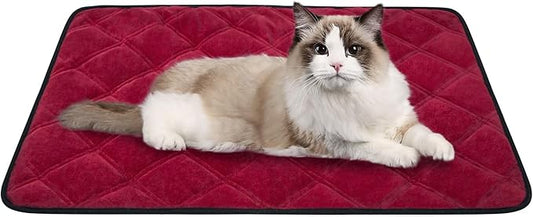 Self Warming Cat Bed, Pet Crate Pad for Indoor and Outdoor, Washable Heating Cat Mat Bed with Non-Slip Bottom for Cats, Puppy and Small Dogs - Deep Red, S:19"x28"