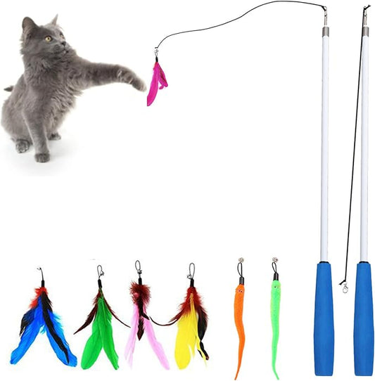 Smokey's Stash Interactive Cat Toy Wand 2pc Cat Fishing Pole Cat Toy for Indoor Cats with Feather and Funny Toy Refills to Drive Kittens Crazy