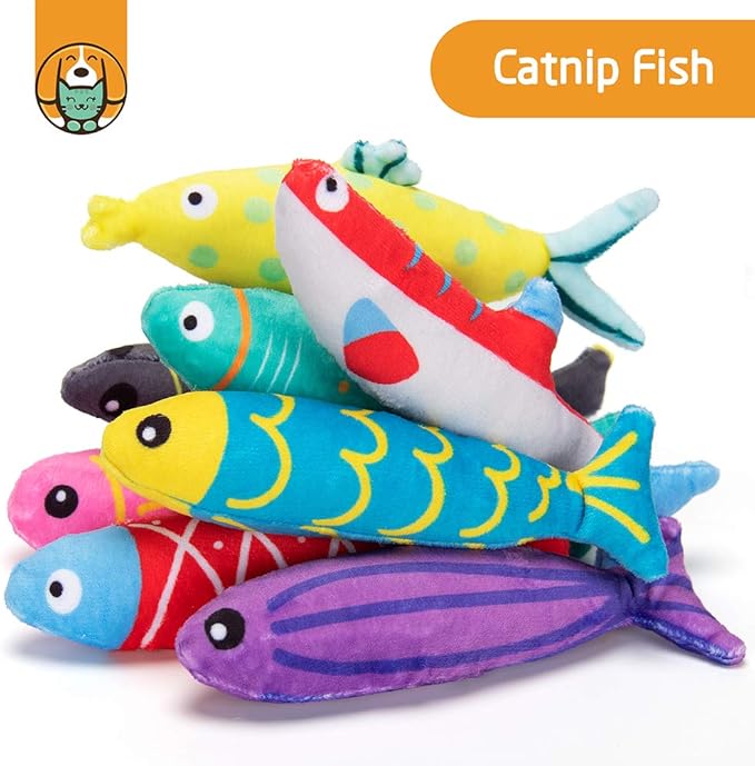Catnip Toys for Indoor Cats, Natural Catnip Cat Toys Kitten Toys - 8 PCS Fish Cat Toys Set for Boredom