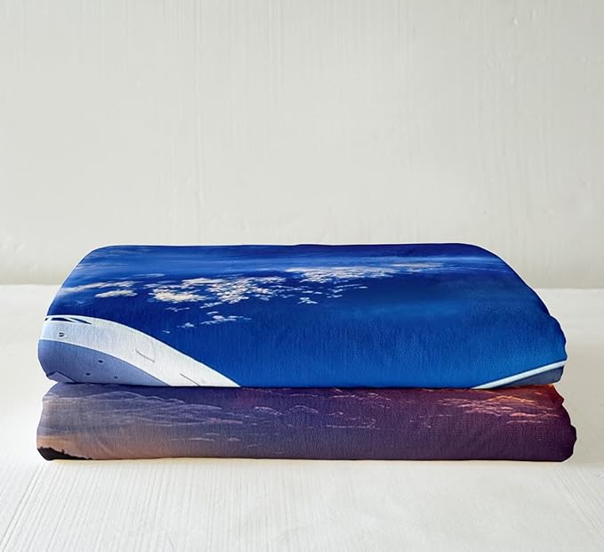 Feelyou Aircraft Throw Blanket Kids Teens Airplane Print Fleece for Couch Bed Sofa Aircraft Flying Sherpa Blanket Soft Flying Plane Travel Plush Fuzzy Room DecorKing 87"x95"