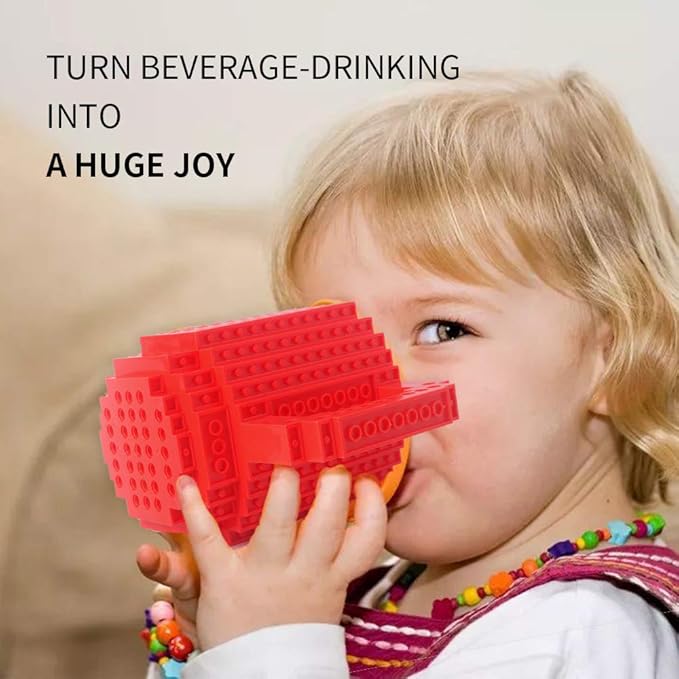 Build-on Brick Coffee Mug, Funny DIY Novelty Cup with Building Blocks Creative for Kids Men Women Xmas Birthday (Red)