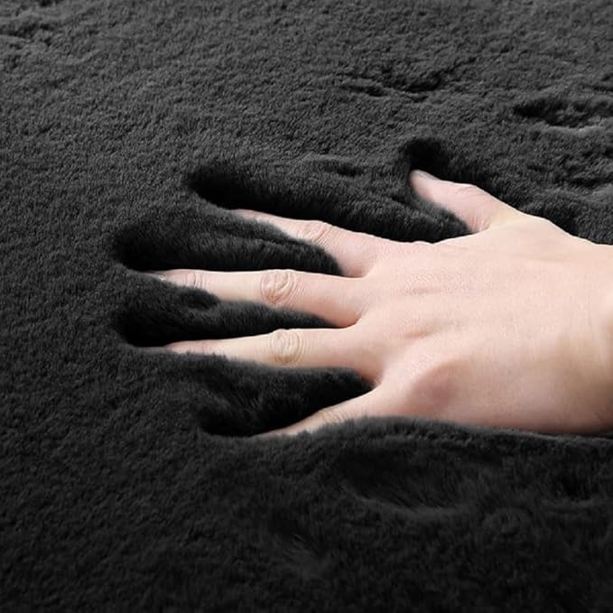 Black Shag Washable Fluffy Fur Area Rugs for Bedroom Living Room Faux Rabbit Fur Nursery Rug Runners 2x6 Cute Room Décor