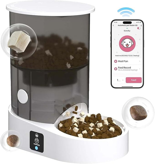 Rechargable Automatic Cat Feeders - 5G WiFi Pet Feeder with APP Control, 4L Timed Cat Feeders for Dry Food, 1-10 Meals Per Day, 12 Portions Per Meal, Easy to Clean