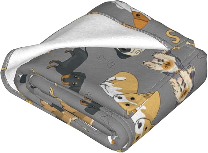 Cute Kids Dogs Puppies Print Blanket Throw 50"x40", Plush Flannel Blankets with Dogs on It, Gifts for Boys Girls Dog Lovers People