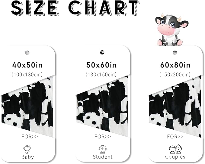Cute Cow Print Blanket Soft Warm Throw Blanket Fleece Flannel Fuzzy Lightweight Travel Blankets Cozy All-Season Black Cow Blankets and Throws for Daughter Adults Students Teen 50x60 inch