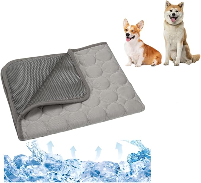 Pet Cooling Mat Cooling Fiber - Washable Non-Toxic Pet Indoor Outdoor Bed, Foldable Pee Pads for Dogs Settle Mat Cooling Dog Blanket Cat Cooling Pad (Grey, Large)