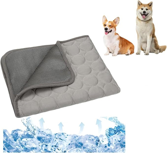 Pet Cooling Mat Cooling Fiber - Washable Non-Toxic Pet Indoor Outdoor Bed, Foldable Pee Pads for Dogs Settle Mat Cooling Dog Blanket Cat Cooling Pad (Grey, Large)