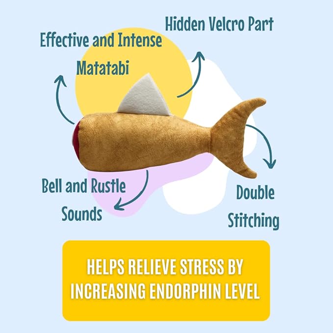 Fish Toy for Cats, Matatabi Silvervine Filled and Help Relief Anxiety, Kitten Catnip Essentials Treats Supplies Large Interactive Chew Big Kicker Toys for Indoor Cat (Golden)