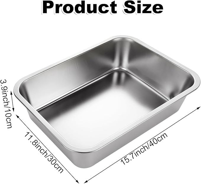 2PCS 4" Height Stainless Steel Cat Litter Box, Metal Litter Pan, for Elderly Cats, Arthritic Cats, Small Kittens, Litter Pan for Hamsters Rabbits, Non Stick Smooth Surface