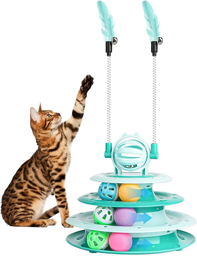 Cat Toys Interactive Cat Toys for Indoor Cats Kitten Toys Interactive Cat Toy Cat Puzzle Toy Cat Ball Toy with 2 Cat Teasers (Green)