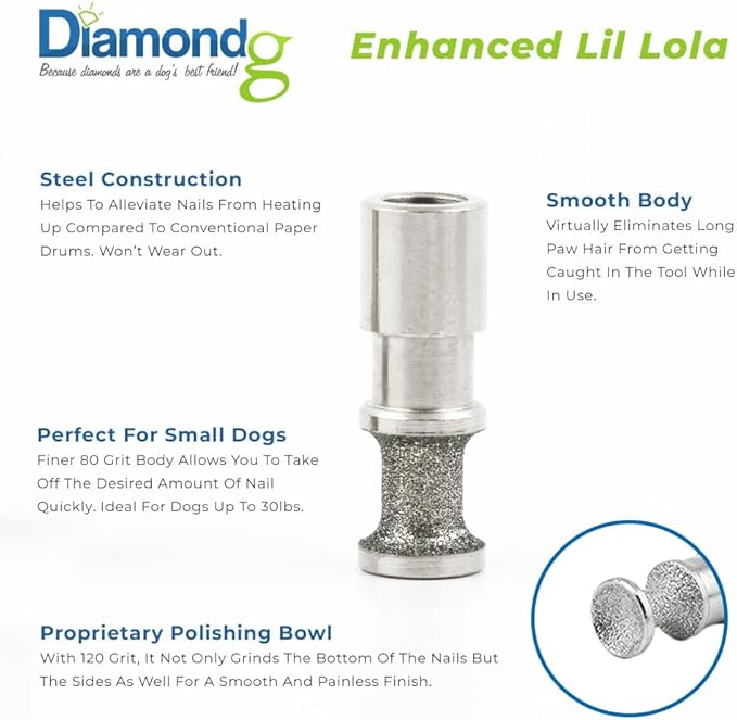 Diamondg - Professional Rotary Nail Grinder Bit - for Small Dogs - Painless Nail Trimmer Bits Won't Pull Hair or Get Hot - Pack of 1