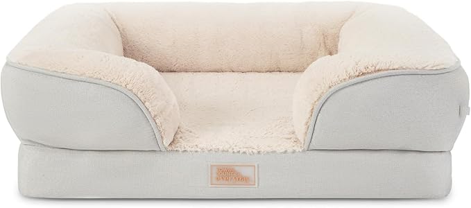 TOWN & COUNTRY EVERYDAY CuddleTown Comfy Solid Bolster Sofa Pet Bed, Supportive & Calming Egg Crate Foam, Water Repellent, Non-Slip Bottom, Machine Washable Cover, Grey, Medium 28"x23"x8"