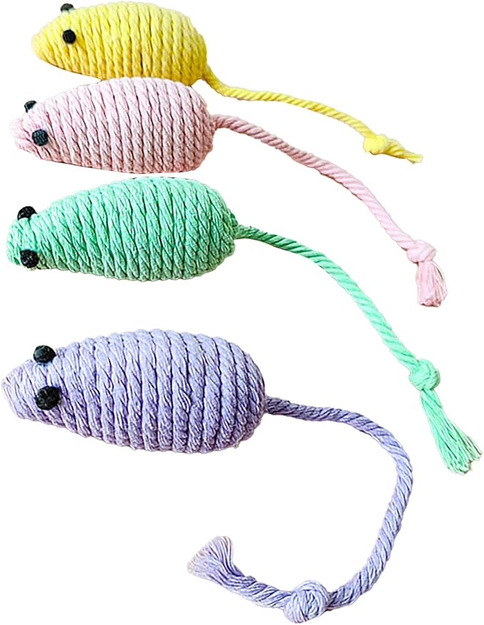Cat Mouse Toys, 4 PCS Funny and Cute Cat Toy Mice Set with Built in Sound Stone, Interactive Pets Toy and Kittens for Bored Indoor Adult Cats (Little Mouse)