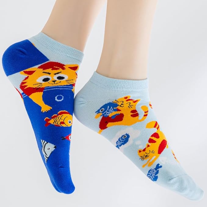 2 Pairs Funny Cartoon Animal Print Cotton Ankle Socks for Women Teens