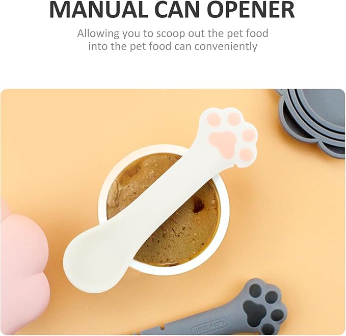 Mipcase Cat Food Mixing Spoon Silicone Dog Cat Food Spoon Cat Paw Design Multi- Functional Pet Food Can Spoon Manual Can Opener Dog Wet Food Spoon Cat Feeding Scoop Cat Canned Food Lid