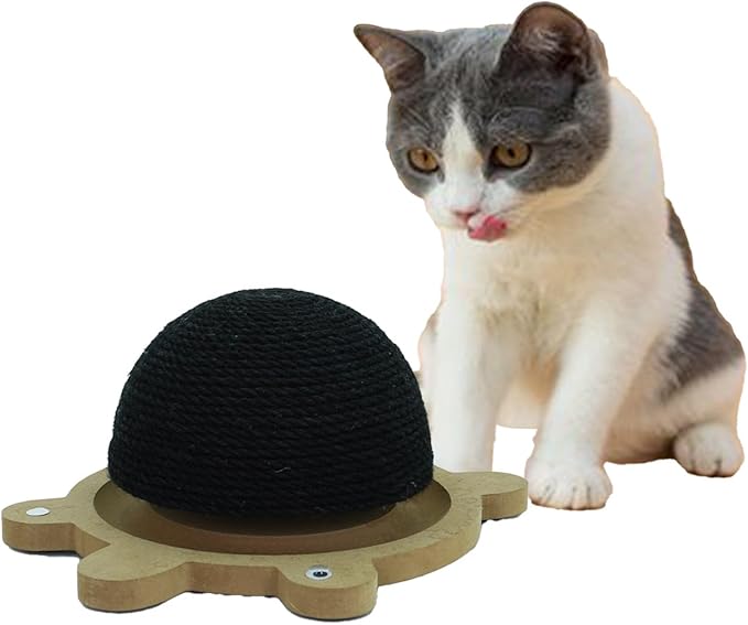 2 in 1 Cat Scratch Post - Wooden Base, Mushroom Sisal Post, Cats Interactive Track Ball Toy - Cat Scratcher Toys for Indoor Fun