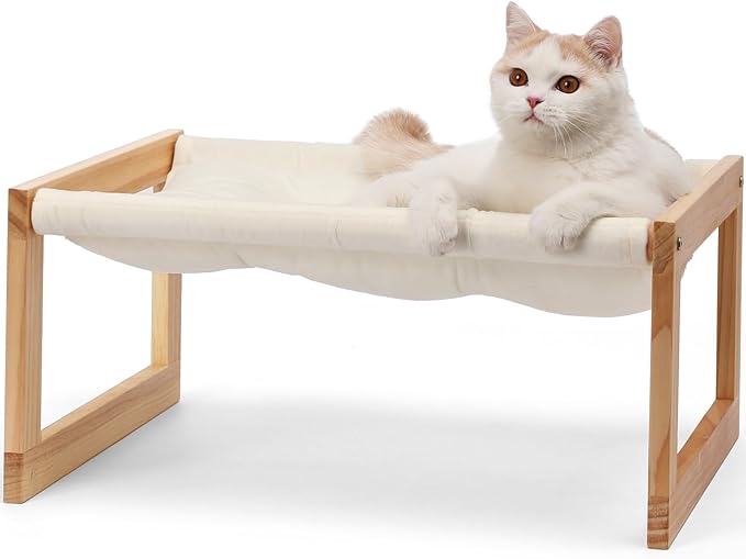 FUKUMARU Cat Bed, Plush Velvet Cat Beds for Indoor Cats, Wooden Cat Hammock, 21 x 16.5 Inch Cat Couch, Suitable for Cats, Dog, Bunny, Rabbit, Kitten and Small Animal