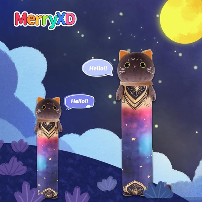 MerryXD Kawaii Long Cat Plush Body Pillow, 20”Soft Cute Black Stuffed Animals Plushies, Kids Big Doll Toys, Ideal Gifts for Cuddles,Girls,Girlfriend,Boys,Birthday,Christmas,Halloween,Valentine's Day