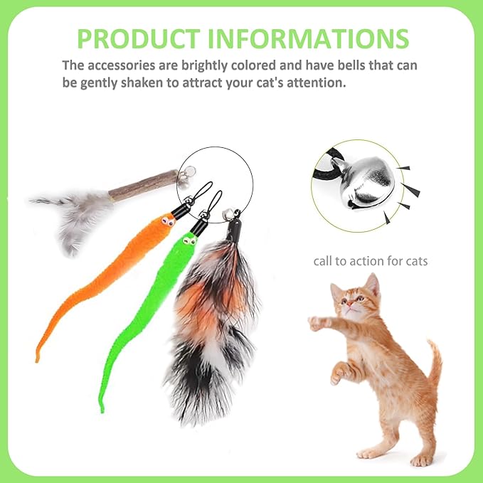 Cat Fishing Pole for Indoor Cats,Interactive cat Toys with Colorful Feather and Bell. (Green)