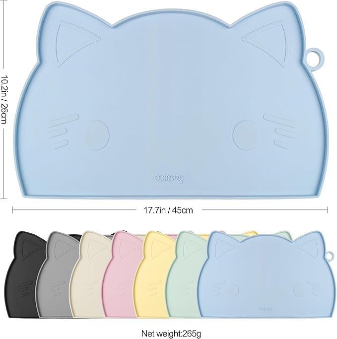 Coomazy Cat Food Mat, Thicker Dog Feeding Mat for Food and Water, Waterproof Non-Slip Silicone Mat for Floor, Dog Food Mat with Raised Edge to Prevent Food Spills and Water Runoff (Blue, Medium)