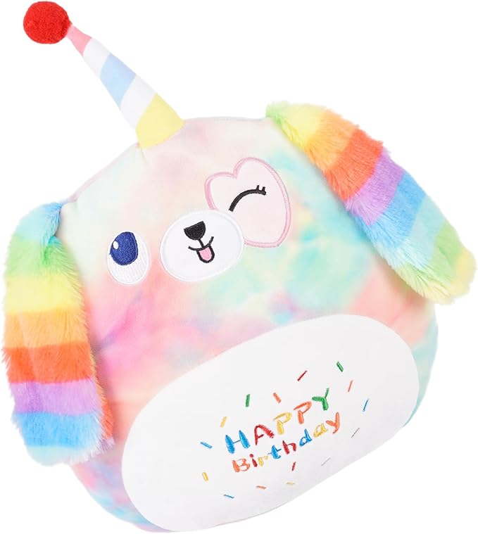 16 Inch Plush Rainbow Dog Stuffed Animal Happy Birthday Dog Hugging Pillow Birthday Dog Plushies Throw Pillow Birthday Rainbow Puppy Anime Gift for Kids and Lovers