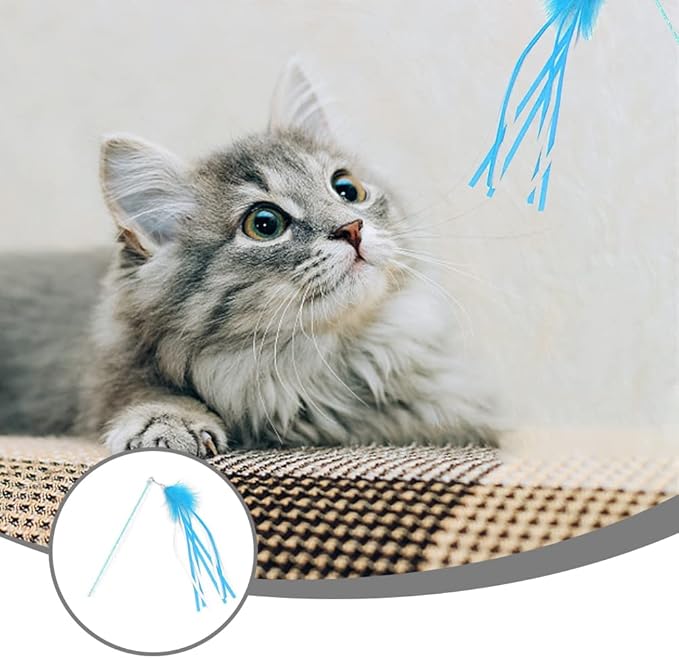 Feather Teaser Cat Toy Interactive Feather Wand Funny Cat Stick with Tassel Bell for Indoor Cat Play