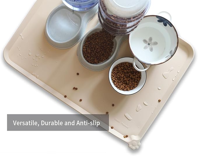 Hoki Found X-Large Silicone Pet Food Mats Tray - Non Slip Pet Dog Cat Bowl Mats Placemat - Dog Pet Cat Feeding Mat - Waterproof Dog Cat Food Mats -Pet Water Mats for Carpet -Papayawhip