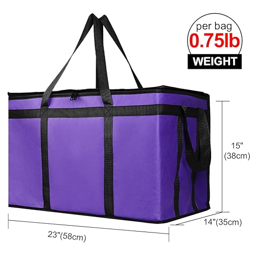 Bodaon 1-Pack Insulated Food Delivery Bag, XXX-Large Meal Grocery Tote Insulation Bag for Hot and cold Food,Commercial, Large Capacity Reusable Warming Bag, Purple