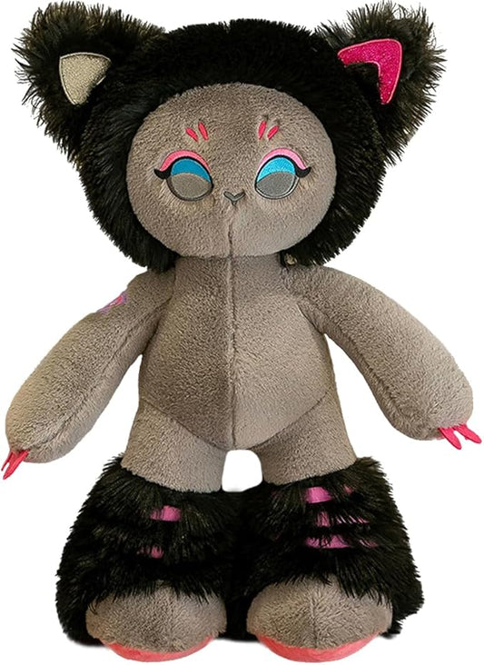 ELAINREN Black Elf Cat Plush Toy Crazy Kitten Stuffed Forest Animals Toy Ultra-Soft Huggable Kitty Plushies Pillow Decor Gifts/15.7''