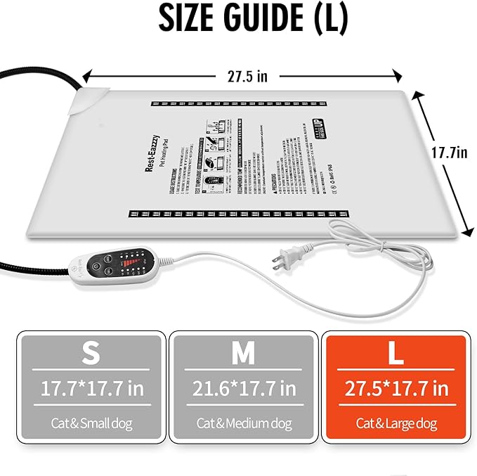 Rest-Eazzzy Cat Heating Pad, Cat Bed with Removable Cover Heated Cat Bed 5 Level Timer and 5 Level Temperature, Cat Beds for Indoor Warming Mat for Cat Dog (Heat pad, Pure-Grey,L)