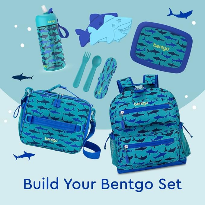 Bentgo Kids Lunch Bag - Durable, Double-Insulated Lunch Bag for Kids 3+; Holds Lunch Box, Water Bottle, & Snacks; Easy-Clean Water-Resistant Fabric & Multiple Zippered Pockets (Shark)