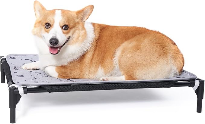 Forher Assemblable Metal Frame Puppy Elevated Dog Bed, Portable Dog Bed, Easy to Clean, Breathable mesh, Puppy cat Bed, Indoor and Outdoor use, Travel, Camping，pet Bed Off The Ground,L-Black…