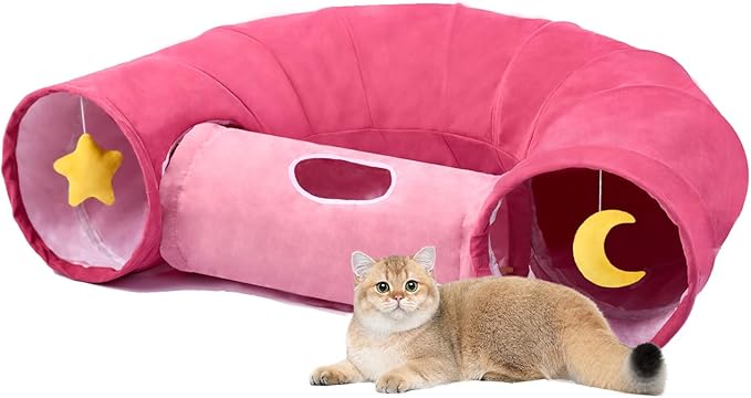 Cat Tunnel,Cat Tunnels for Indoor Cats Collapsible Large Cat Tunnel Cute Cat Tunnel Toy for Cat,Kitten,Puppy,Rabbit,Pink