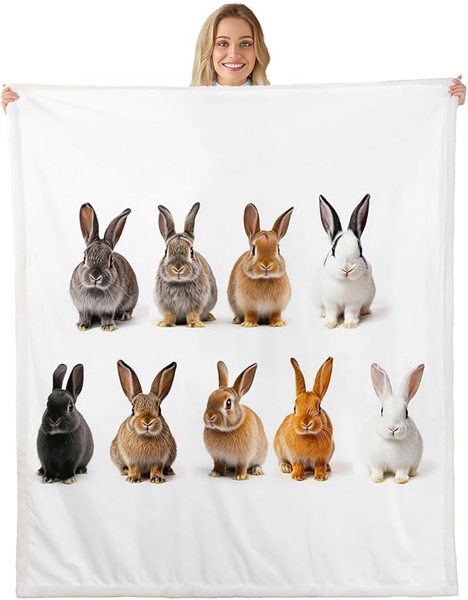 Girls Cute Rabbit Fleece Throw Blanket for Sofa Couch Daughter 3D Pet Animal Theme Sherpa Blanket Lovely Hare Plush Blanket Room Decor Rabbit Lover's Gift Warm Fuzzy Blanket Baby 30"x40"
