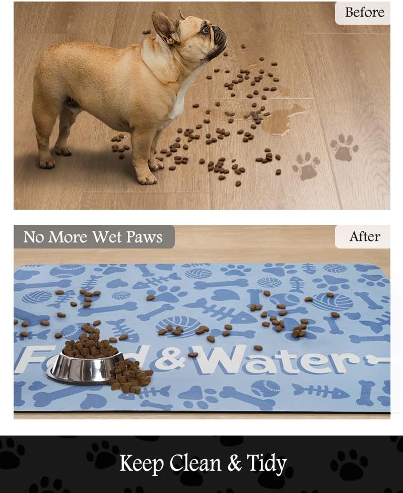Pet Feeding Mat-Absorbent Dog Mat for Food and Water Bowl-No Stains Quick Dry Water Dispenser Mat-Dog Accessories Pet Supplies-Bowl for Messy Drinkers（Bone,16"x24"