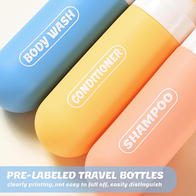 20 Pack Travel Bottles Set, TSA Approved Travel Size Toiletries Containers, Leak Proof Shampoo and Conditioner Bottles, Refillable Travel Essentials Toiletry Bottles (Light Color)