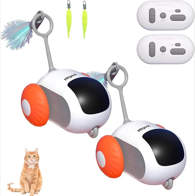 Turbo Tail 3.0, Teazys Cat Toy Turbo Tail, Smart Remote Control Electric Interactive Cats Toy, Type-C Rechargeable Turbo Tail Mouse Cat Toy with Feathers (2pcs Orange)