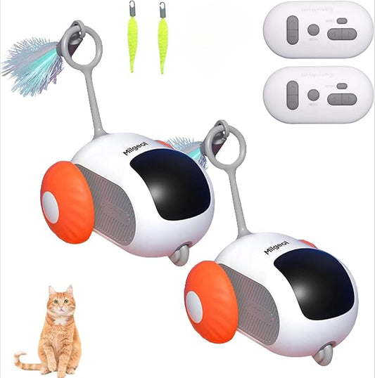 Turbo Tail 3.0, Teazys Cat Toy Turbo Tail, Smart Remote Control Electric Interactive Cats Toy, Type-C Rechargeable Turbo Tail Mouse Cat Toy with Feathers (2pcs Orange)