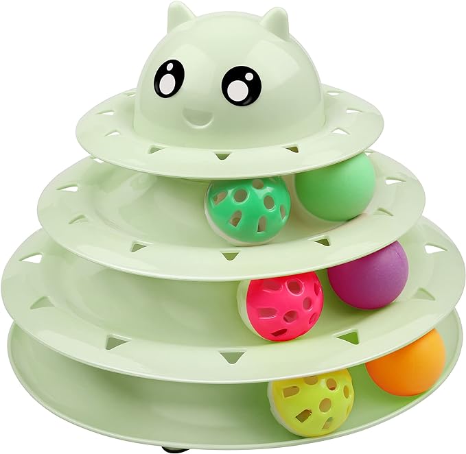 UPSKY Cat Toy Roller 3-Level Turntable Cat Toy Balls with Six Colorful Balls Interactive Kitten Fun Mental Physical Exercise Puzzle Toys