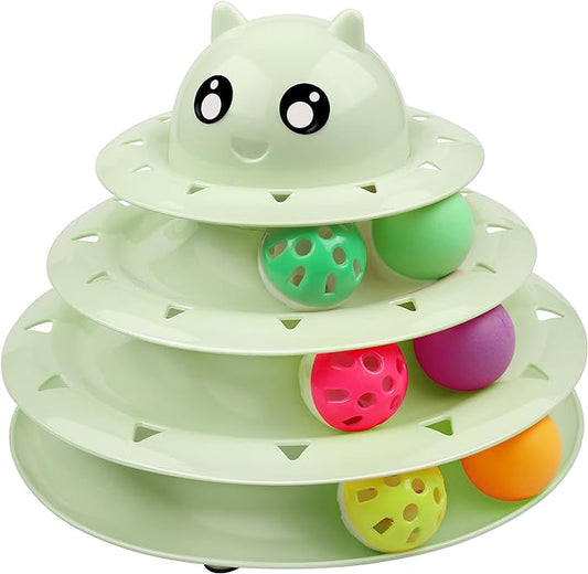 UPSKY Cat Toy Roller 3-Level Turntable Cat Toy Balls with Six Colorful Balls Interactive Kitten Fun Mental Physical Exercise Puzzle Toys