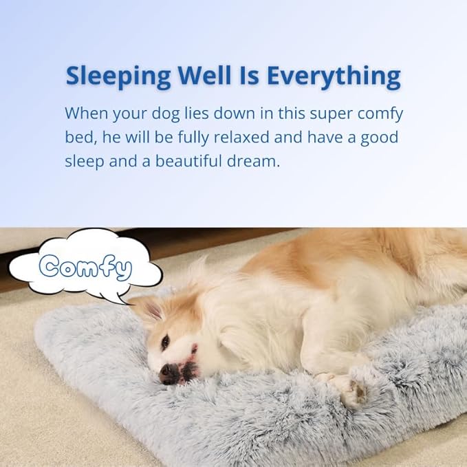Fluffy Dog Crate Bed for Large Medium Dogs, Plush Faux Fur Dog Crate Pad,Washable Cozy Dog Crate Mat with Anti-Slip Bottom (30.0'' L × 20.0'' W × 3.0'' Th)