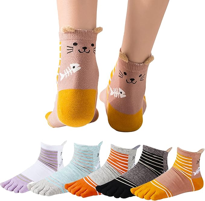Benefeet Sox Funny Toe Socks Women Five Finger Socks Girls Cute Toe Seperated Cotton Socks Running Athletic Christmas Gifts