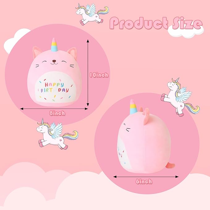 SQEQE Cat Plush Toy Unicorn Cat Stuffed Animal Cute Birthday Cat Plushies Pillow Soft Plushie Doll Gifts for Kid Decor(Pink Caticorn, 10 Inch)