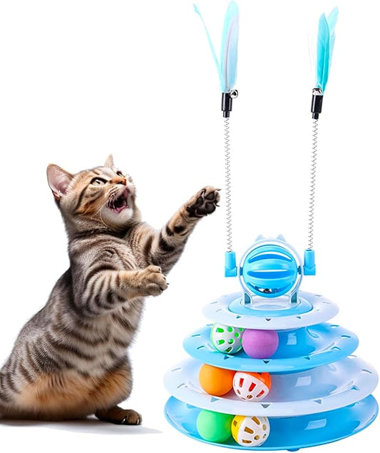 Kitten Toys, Interactive Cat Toys for Indoor Cats, Cat Puzzle Toy, Kitty Toys,cat Toys for Bored Indoor Adult Cats, Cat Ball Toy, Cat Tower with 2 Cat Teasers (Blue)