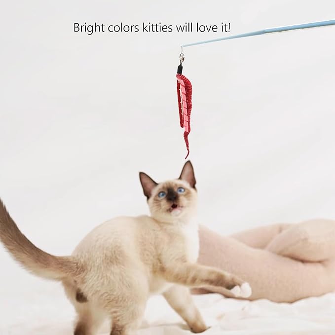IUHKBH Cat Wands, 2 PCS Interactive Cat Teaser Wand Cat Worm Toys with Ribbon and Bell Pretty Cat Stick Toys for Cats Kittens