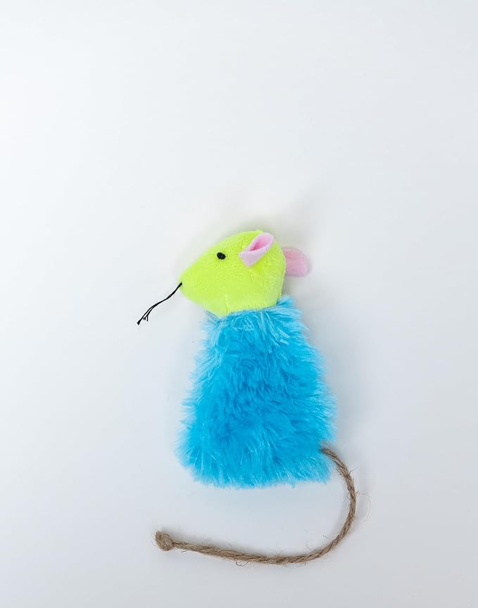 USA - UglyMice Collection, Refillable Plush Catnip Mouse Toy for Cats, Blue & Yellow Colors for Visual Enrichment, Hidden Pouch Catnip Included