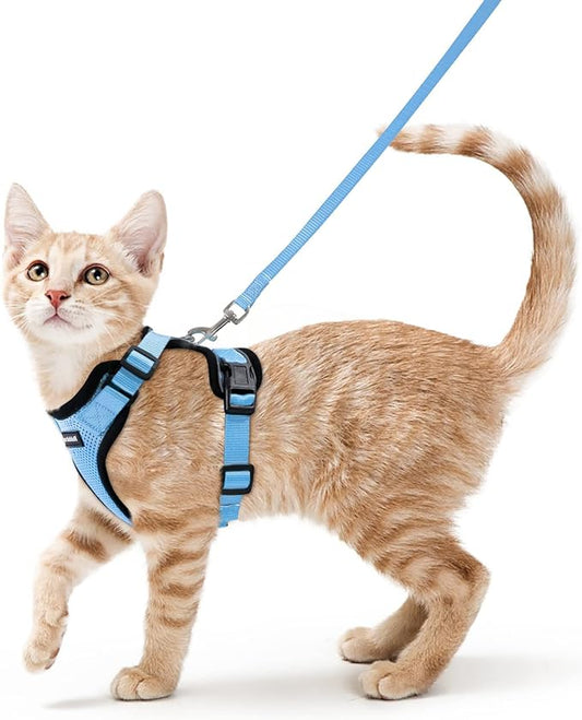 rabbitgoo Cat Harness and Leash for Walking, Escape Proof Soft Adjustable Vest Harnesses for Cats, Easy Control Breathable Reflective Strips Jacket, Light Blue, S