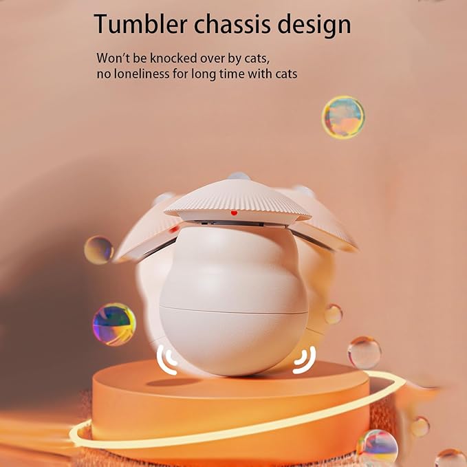 Meill Cat Laser Toys, Automatic Wireless Pet Lazer Toy for Indoor, Rechargeable Kitten Tumbler Interactive Toys, 360 Degree Irregular Rotation, 3 Adjustable Modes, ABS Resistant Grasp and Bite, Pink